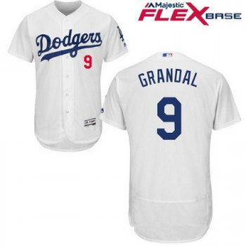 Men's Los Angeles Dodgers #9 Yasmani Grandal White Home Stitched MLB Majestic Flex Base Jersey