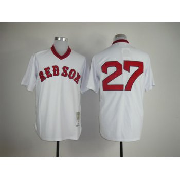 Boston Red Sox #27 Carlton Fisk 1975 White Throwback Jersey