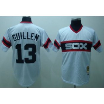 Chicago White Sox #13 Ozzie Guillen 1983 White Pullover Throwback Jersey