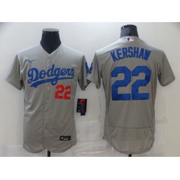 Men Los Angeles Dodgers 22 Kershaw Grey Elite 2021 Nike MLB Jersey