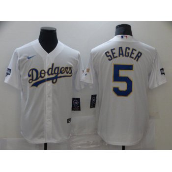 Men Los Angeles Dodgers 5 Seager White Game 2021 Nike MLB Jersey