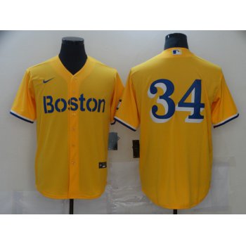 Men's Boston Red Sox #34 David Ortiz Gold 2021 City Connect Stitched MLB Flex Base Nike Jerseys
