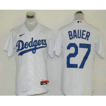 Men's Los Angeles Dodgers #27 Trevor Bauer White Stitched MLB Cool Base Nike Jersey