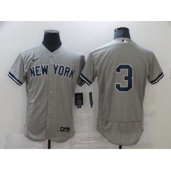 Men's New York Yankees #3 Babe Ruth Grey No Name Stitched MLB Flex Base Nike Jersey