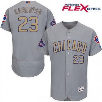 Men's Chicago Cubs #23 Ryne Sandberg Gray World Series Champions Gold Stitched MLB Majestic 2017 Flex Base Jersey