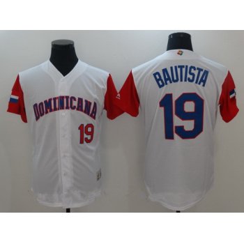 Men's Dominican Republic Baseball #19 Jose Bautista Majestic White 2017 World Baseball Classic Stitched Authentic Jersey