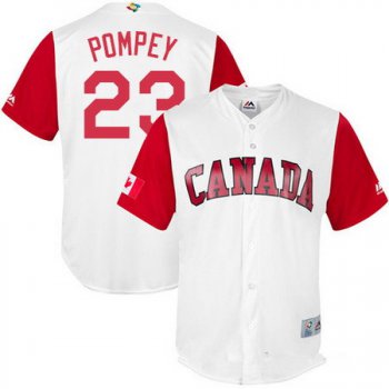 Men's Team Canada Baseball Majestic #23 Dalton Pompey White 2017 World Baseball Classic Stitched Replica Jersey