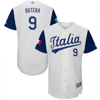 Men's Team Italy Baseball Majestic #9 Drew Butera White 2017 World Baseball Classic Stitched Authentic Jersey