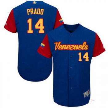 Men's Team Venezuela Baseball Majestic #14 Martin Prado Royal Blue 2017 World Baseball Classic Stitched Authentic Jersey