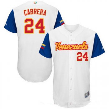 Men's Team Venezuela Baseball Majestic #24 Miguel Cabrera White 2017 World Baseball Classic Stitched Authentic Jersey