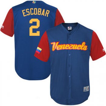 Men's Team Venezuela Baseball Majestic #2 Alcides Escobar Royal Blue 2017 World Baseball Classic Stitched Replica Jersey