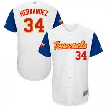 Men's Team Venezuela Baseball Majestic #34 Felix Hernandez White 2017 World Baseball Classic Stitched Authentic Jersey
