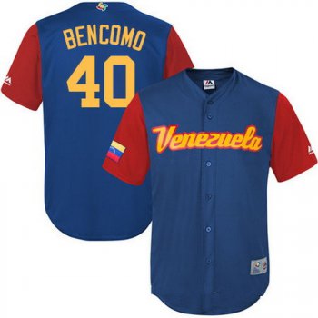 Men's Team Venezuela Baseball Majestic #40 Omar Bencomo Royal Blue 2017 World Baseball Classic Stitched Replica Jersey