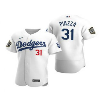 Men's Los Angeles Dodgers #31 Mike Piazza White 2020 World Series Authentic Flex Nike Jersey
