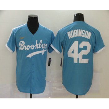 Men's Los Angeles Dodgers #42 Jackie Robinson Light Blue Stitched MLB Cool Base Cooperstown Collection Nike Jersey
