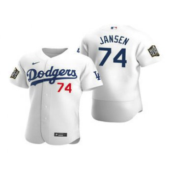 Men's Los Angeles Dodgers #74 Kenley Jansen White 2020 World Series Authentic Flex Nike Jersey