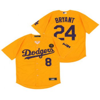 Men's Los Angeles Dodgers #8 #24 Kobe Bryant Yellow KB Patch Stitched MLB Cool Base Nike Jersey