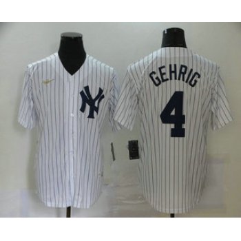 Men's New York Yankees #4 Lou Gehrig White Throwback Stitched MLB Cool Base Nike Jersey