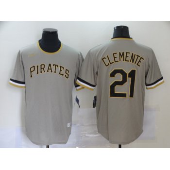 Men's Pittsburgh Pirates #21 Roberto Clemente Grey Pullover Cooperstown Collection Stitched MLB Nike Jersey