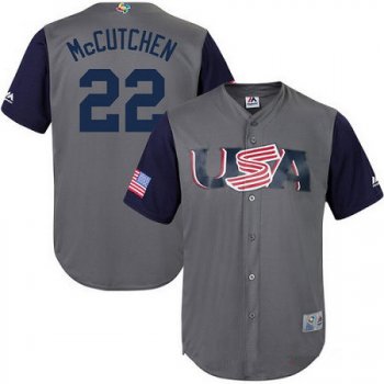 Men's Team USA Baseball Majestic #22 Andrew McCutchen Gray 2017 World Baseball Classic Stitched Replica Jersey