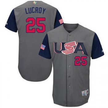 Men's Team USA Baseball Majestic #25 Jonathan Lucroy Gray 2017 World Baseball Classic Stitched Authentic Jersey