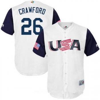 Men's Team USA Baseball Majestic #26 Brandon Crawford White 2017 World Baseball Classic Stitched Replica Jersey