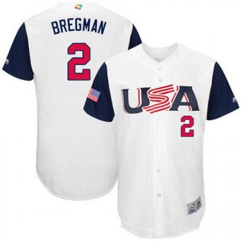 Men's Team USA Baseball Majestic #2 Alex Bregman White 2017 World Baseball Classic Stitched Authentic Jersey