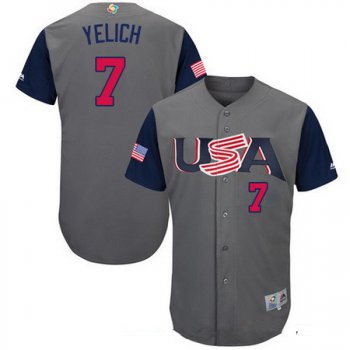 Men's Team USA Baseball Majestic #7 Christian Yelich Gray 2017 World Baseball Classic Stitched Authentic Jersey