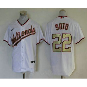 Men's Washington Nationals #22 Juan Soto White Gold Stitched MLB Cool Base Nike Jersey