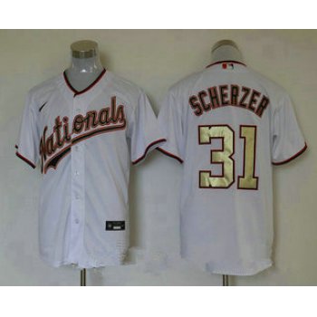 Men's Washington Nationals #31 Max Scherzer White Gold Stitched MLB Cool Base Nike Jersey