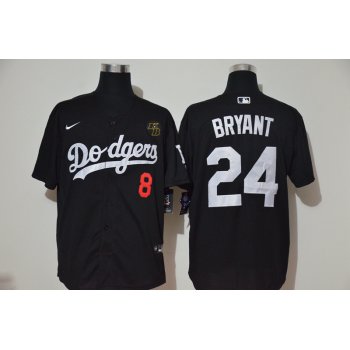 Men's Los Angeles Dodgers #24 Kobe Bryant Black KB Patch Stitched MLB Cool Base Nike Jersey With front Number 8