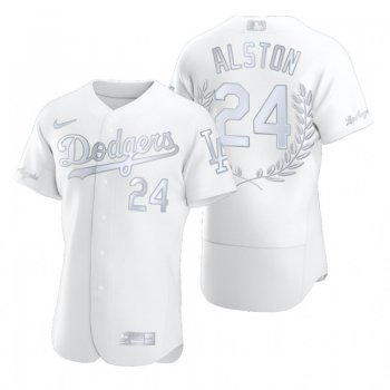 Men's Los Angeles Dodgers #24 Walter Alston White Nike Flexbase Fashion Jersey