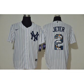 Men's New York Yankees #2 Derek Jeter White Unforgettable Moment Stitched Fashion MLB Cool Base Nike Jersey