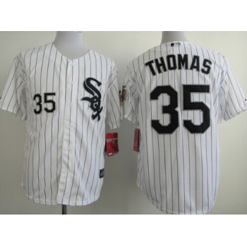 Chicago White Sox #35 Frank Thomas White With Black Pinstripe 75TH Patch Jersey