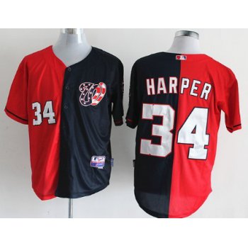 Washington Nationals #34 Bryce Harper Red/Navy Blue Two Tone Jersey