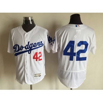 Men's Los Angeles Dodgers #42 Jackie Robinson NO Name White 2016 Flexbase Majestic Baseball Jersey
