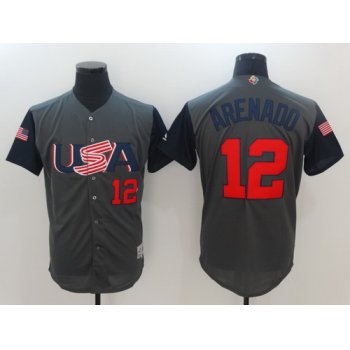 Men's Team USA Baseball Majestic #12 Nolan Arenado Gray 2017 World Baseball Classic Stitched Authentic Jersey