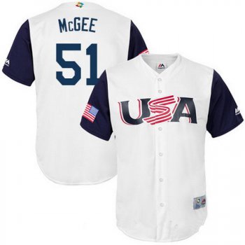 Men's Team USA Baseball Majestic #51 Jake McGee White 2017 World Baseball Classic Stitched Replica Jersey