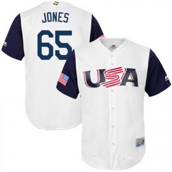 Men's Team USA Baseball Majestic #65 Nate Jones White 2017 World Baseball Classic Stitched Replica Jersey