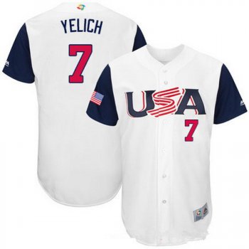 Men's Team USA Baseball Majestic #7 Christian Yelich White 2017 World Baseball Classic Stitched Authentic Jersey