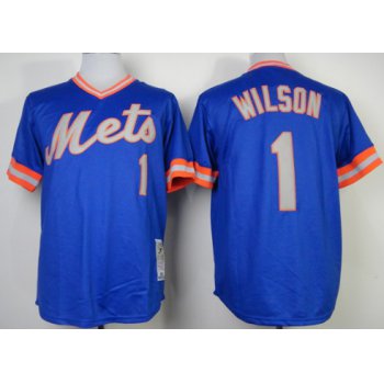 New York Mets #1 Mookie Wilson 1983 Blue Throwback Jersey