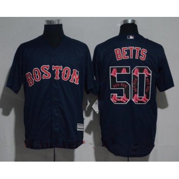 Men's Boston Red Sox #50 Mookie Betts Navy Blue Team Logo Ornamented Stitched MLB Majestic Cool Base Jersey