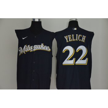 Men's Milwaukee Brewers #22 Christian Yelich Navy Blue 2020 Cool and Refreshing Sleeveless Fan Stitched MLB Nike Jersey