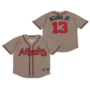 Men's Atlanta Braves #13 Ronald Acuna Jr. Gray Stitched MLB Cool Base Nike Jersey