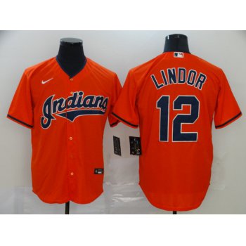 Men's Cleveland Indians #12 Francisco Lindor Orange Stitched MLB Cool Base Nike Jersey