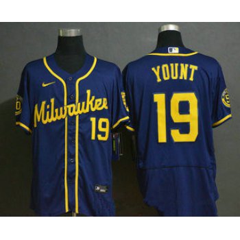 Men's Milwaukee Brewers #19 Robin Yount Navy Blue Stitched MLB Flex Base Nike Jersey