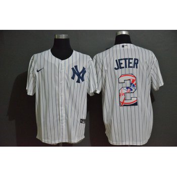 Men's New York Yankees #2 Derek Jeter White Team Logo Stitched MLB Cool Base Nike Fashion Jersey