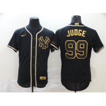 Men's New York Yankees #99 Aaron Judge Black Golden Stitched MLB Flex Base Nike Jersey