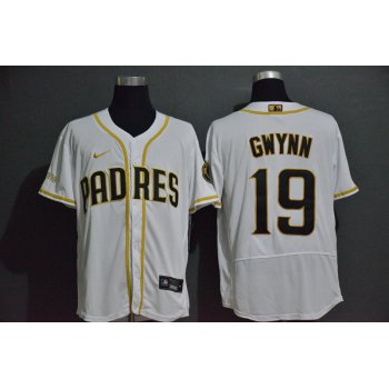 Men's San Diego Padres #19 Tony Gwynn White With Gold Stitched MLB Flex Base Nike Jersey