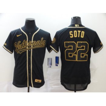 Men's Washington Nationals #22 Juan Soto Black With Gold Stitched MLB Flex Base Nike Jersey